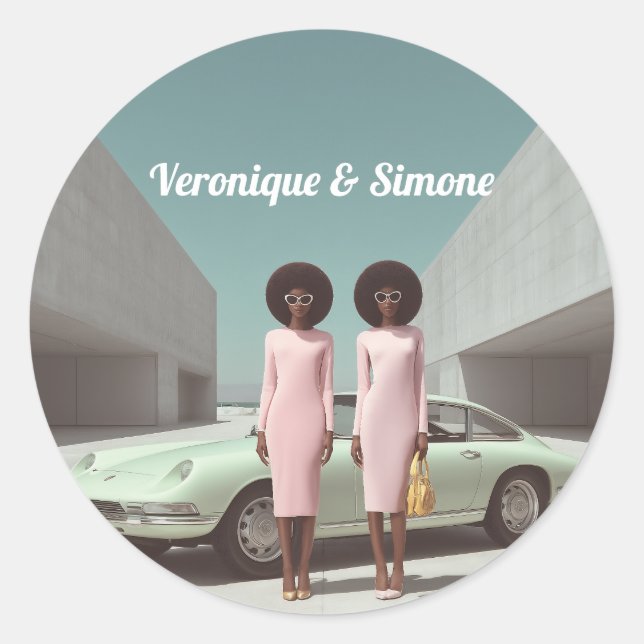 Retro Chic Minimalist Twins Classic Round Sticker (Front)
