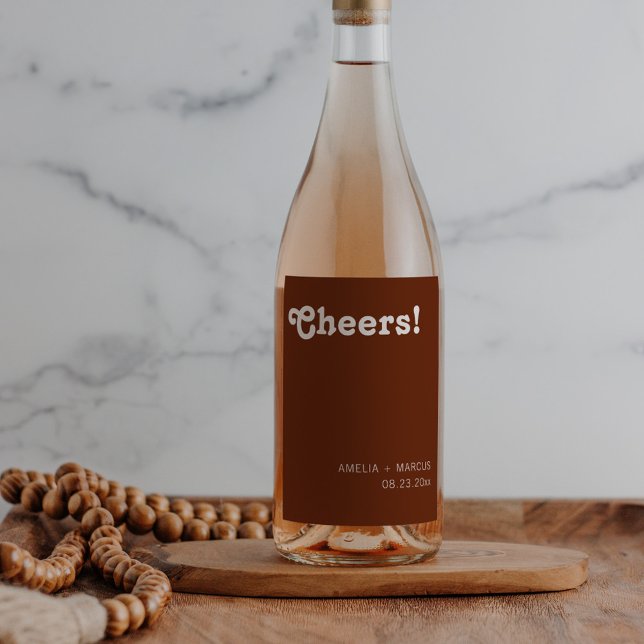Retro Chic Modern Terracotta Cheers Wedding Wine Label (Creator Uploaded)