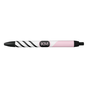 Retro Chic Monogram Stripes and Colour Block Black Ink Pen