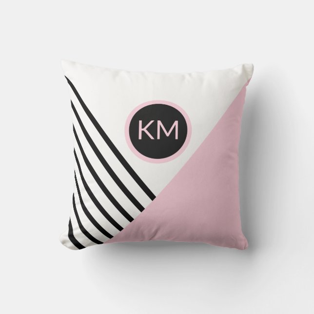 Retro Chic Monogram Stripes and Colour Block Cushion (Front)