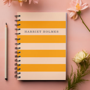 Retro Chic Orange and Peach Striped Personalised  Notebook