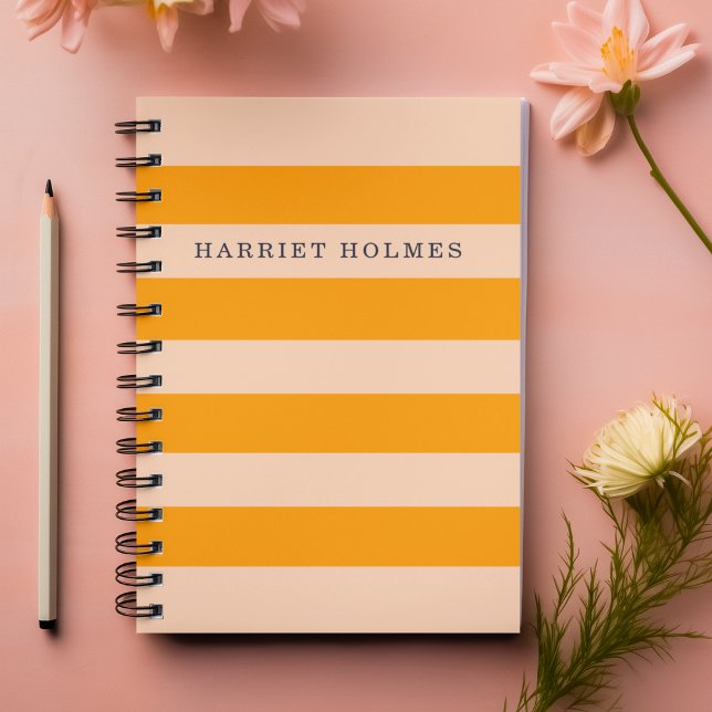 Retro Chic Orange and Peach Striped Personalised  Notebook (Creator Uploaded)
