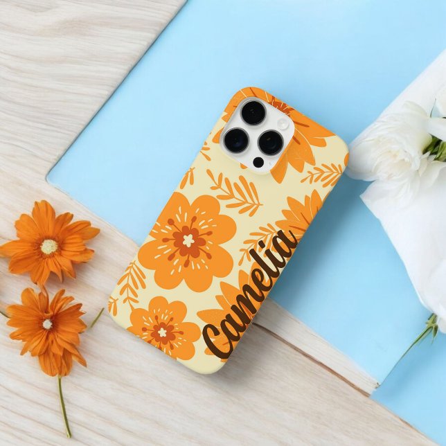 Retro Chic Orange Floral Pattern Whimsical Spring  Case-Mate iPhone Case (Creator Uploaded)