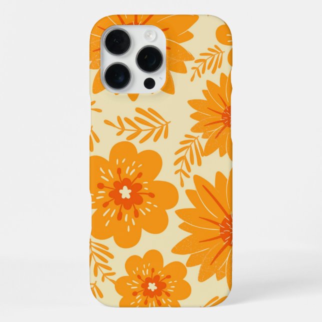 Retro Chic Orange Floral Pattern Whimsical Spring  iPhone Case (Back)