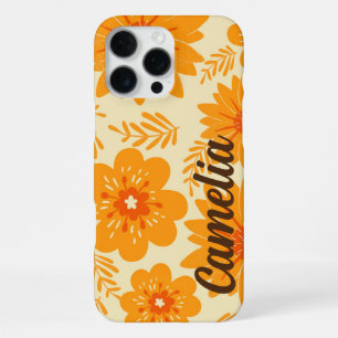 Retro Chic Orange Floral Pattern Whimsical Spring iPhone 16 Pro Max Case