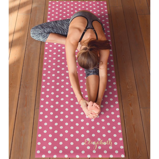 Retro Chic Pink White Polka Dots Monogram Exercise Yoga Mat (Retro Chic Pink White Polka Dots Monogram Exercise Yoga Mat)