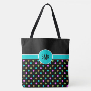 Retro Chic Polka Dots Large Monogrammed Tote Bag