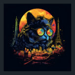 Retro Chic Pop Art Parisian Feline Poster<br><div class="desc">Whimsical kitty elegance meets the romance of the city of lights,  in vibrant,  playful splendour.</div>