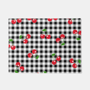 Retro Chic Red Cherry & Black White Gingham  Doormat