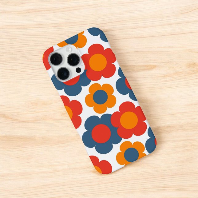 Retro Chic Red, Orange & Blue Floral Pattern iPhone Case (Creator Uploaded)