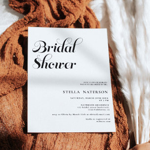 Retro chic simple black white bridal shower invitation