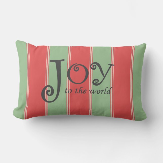 Retro Chic Stripes Joy to the World Lumbar Cushion (Front)
