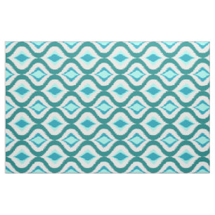 Retro Chic Teal Aqua Turquoise Ikat Drops Pattern Fabric