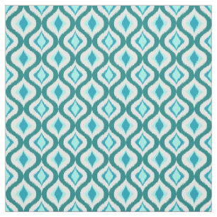 Retro Chic Teal Aqua Turquoise Ikat Drops Pattern Fabric