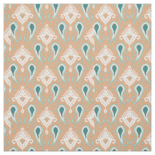 Retro Chic Teal Taupe Ethnic Ikat Tribal Pattern Fabric