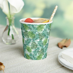 Retro Chic Tropical Green Palm Leaves Art Pattern Paper Cups