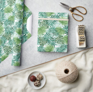 Retro Chic Tropical Green Palm Leaves Pattern Wrapping Paper
