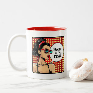 Retro Chic: Vintage Pop Art Inspirational Quote Two-Tone Coffee Mug