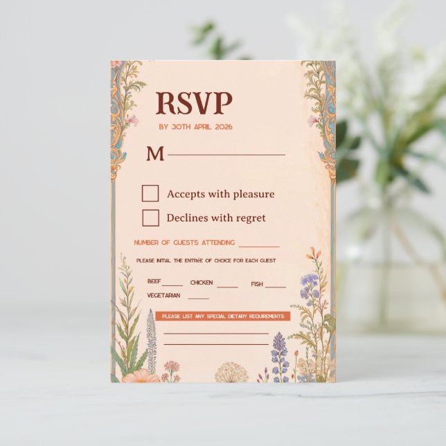 Retro Chic Wedding RSVP Card (Standing Front)