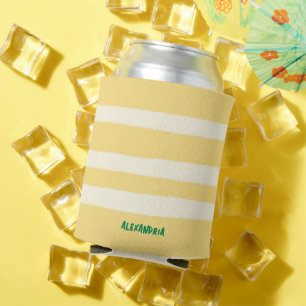 Retro Chic Yellow Stripes Personalised Can Cooler