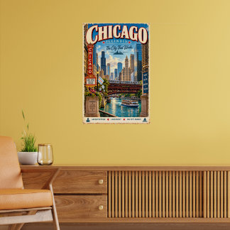 Retro Chicago Illinois Travel Poster City Skyline