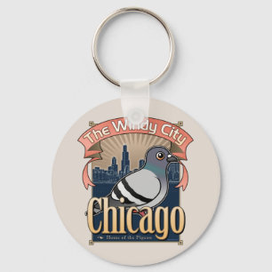 Retro Chicago Pigeon Key Ring