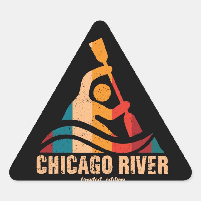 Retro Chicago River Kayaking Triangle Sticker (Front)