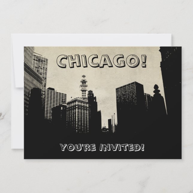 Retro Chicago Skyline Artwork Invitation (Front)