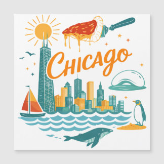 Retro Chicago Skyline Illustration Magnetic Card