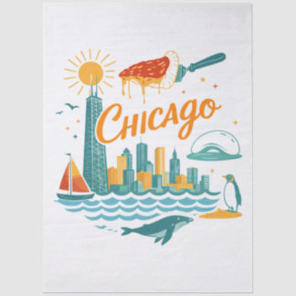 Retro Chicago Skyline Illustration Tissue Paper