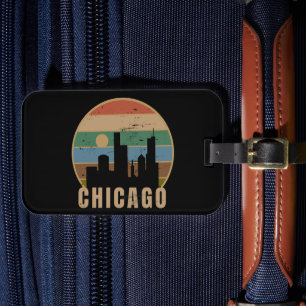 Retro Chicago Skyline Vintage Travel Luggage Tag