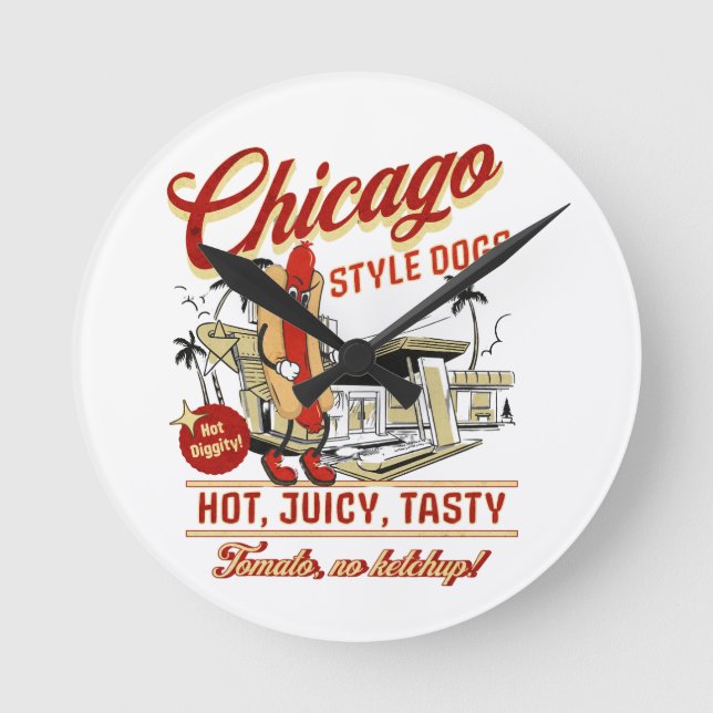 Retro Chicago Style Hot Dog Wall Clock (Front)