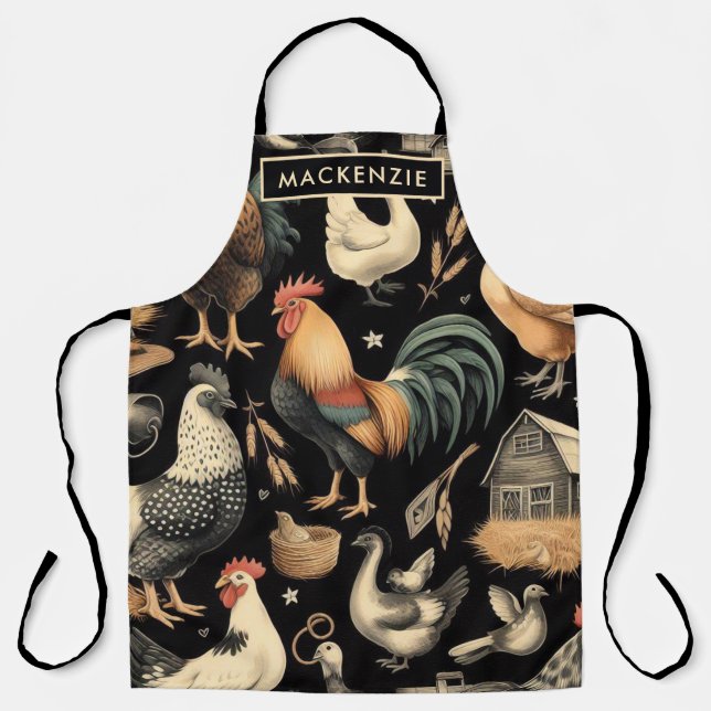 Retro Chicken Farm Pattern Apron (Front)