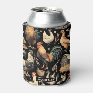 Retro Chicken Farm Pattern Can Cooler