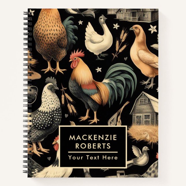 Retro Chicken Farm Pattern Notebook (Front)