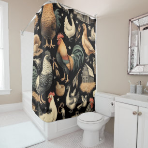 Retro Chicken Farm Pattern Shower Curtain