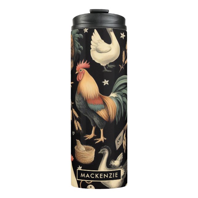 Retro Chicken Farm Pattern Thermal Tumbler (Front)