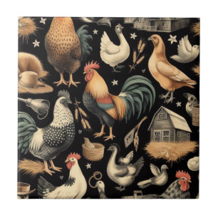 Retro Chicken Farm Pattern Tile
