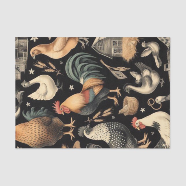 Retro Chicken Farm Pattern Tissue Paper (Front)