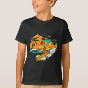 Retro Chicken Surfing Corn Tropical Hawaiian Art F T-Shirt