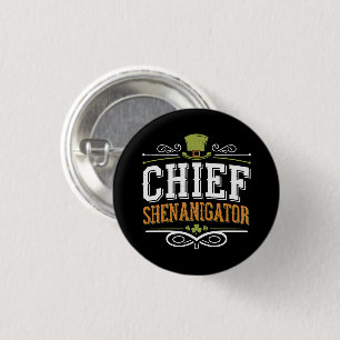 Retro Chief Shenanigator Lucky Leprechaun Hat 3 Cm Round Badge