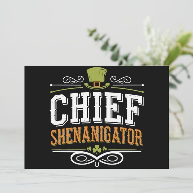 Retro Chief Shenanigator Lucky Leprechaun Hat  Invitation (Standing Front)