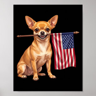 Retro Chihuahua Aamerican Flag Patriotic Dog 4th Poster