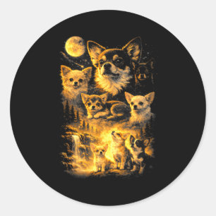 Retro chihuahua howling to the moon meme 90s anima classic round sticker