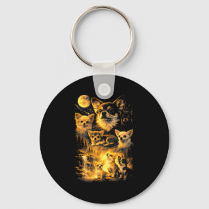 Retro chihuahua howling to the moon meme 90s anima key ring