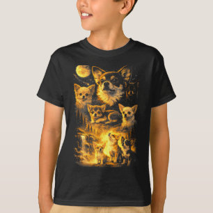 Retro chihuahua howling to the moon meme 90s anima T-Shirt