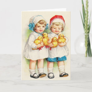 Retro Children And Ducklings Note Card