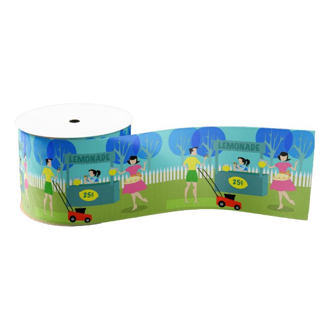 Retro Children's Lemonade Stand Ribbon Grosgrain Ribbon (Spool)