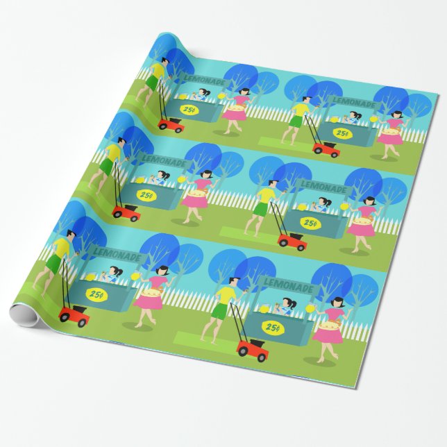 Retro Children's Lemonade Stand Wrapping Paper (Unrolled)