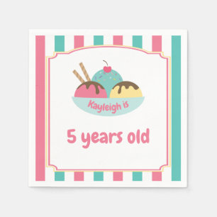 Retro Children's Pink Teal Ice Cream Party Napkin